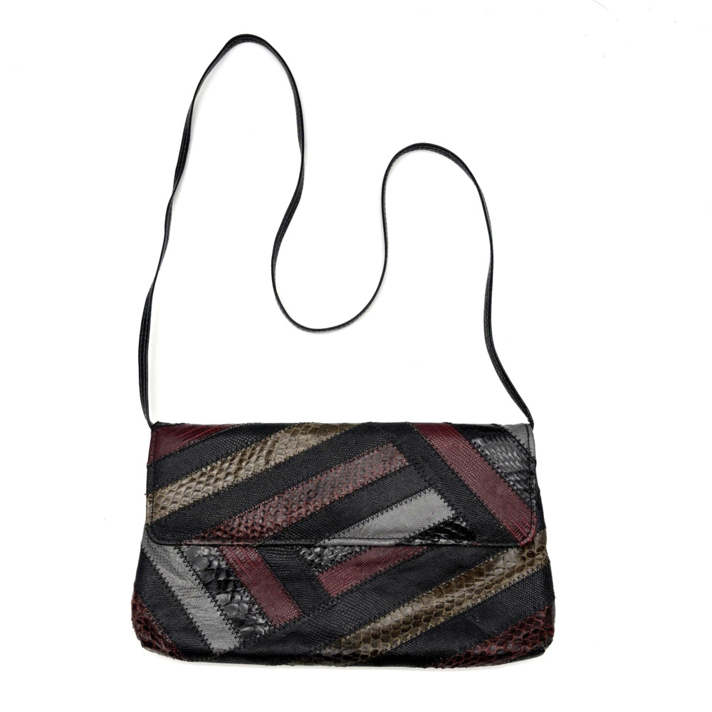 1960s David Mehler for DAME Red Black Gray Snakeskin and Lizard Purse 10.5x6"